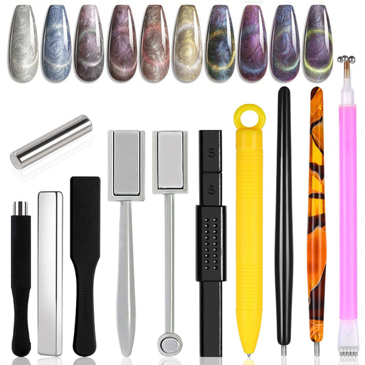 SILPECWEE 11Pcs Nail Magnet Cat Eye Magnet for Nails Magnetic Gel Polish Nail Polish Magnet Wand Nail Sticks Nail Design Tools Nail Art Accessories for DIY& Salon