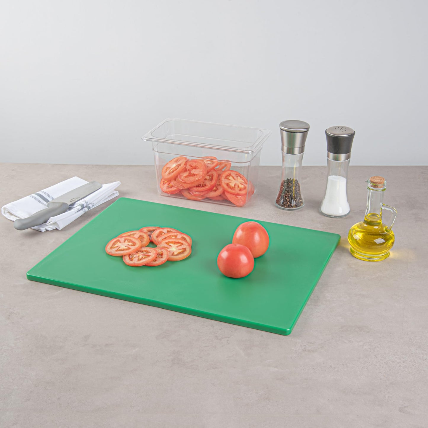 Restaurantware-RW Base 20 x 15 Inch Cutting Boards, 10 Color Coded Chopping Boards - No Scratch, Dishwashable, Green Plastic Cutting Board Mats, No Odor, Durable, No Slip, For Fruits And Vegetables