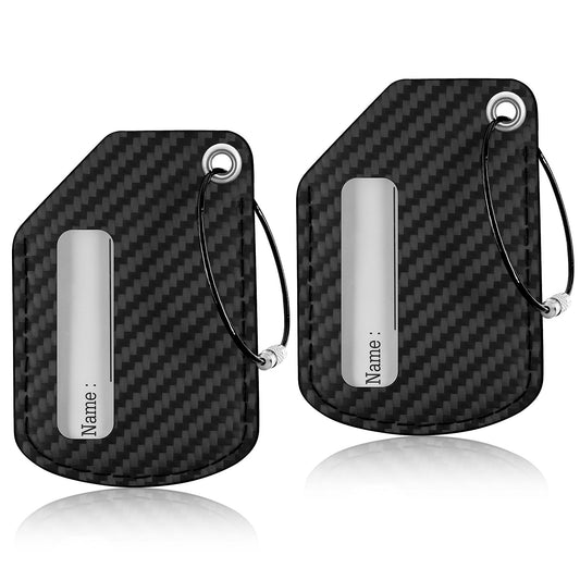 T-carbon 2pack Luggage Tags for Suitcases, Leather Backpack Luggage Bag Tag, Travel Suitcase ID Label with Stainless Steel Loop, Durable Baggage Tags for Men & Women, Black