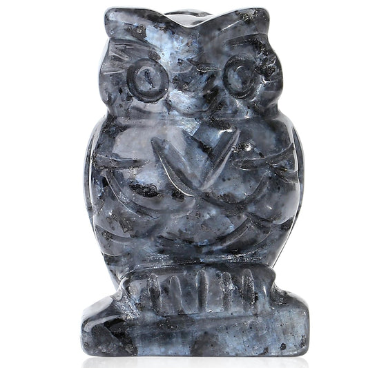 YATOJUZI 2” Owl Decors Natural Black Labradorite Crystals Stones Cute Decor Polished Hand-Carved Sculpture Statue Figurines Gemstone Home Office Desk Decoration Reiki Energy Gifts