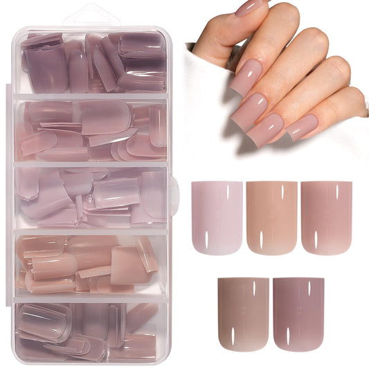 AILLSA RealFit Nude Tone Mixed Color Press On Nails Short Square, 4 in 1 False Nail Tips Set Long Lasting Fake Nail Extensions For Nail Art DIY 150 PCS