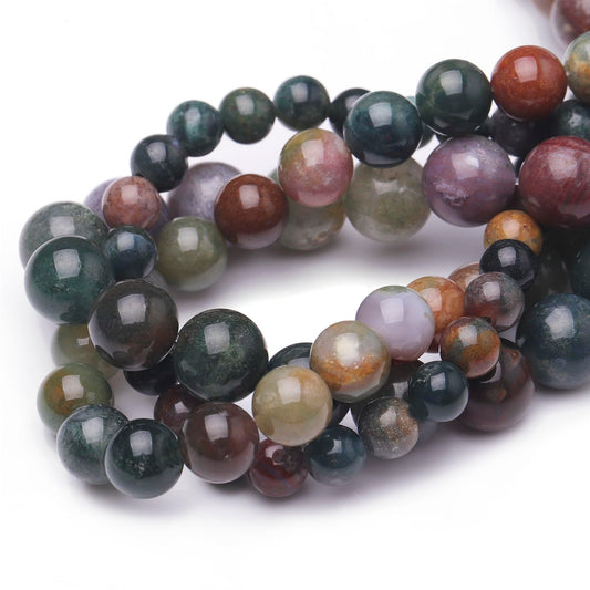 Chicager Natural Stone Beads for Jewelry Making,8mm Indian Agate Polished Smooth Round Gemstone Beads for Bracelet Necklace 15 Inch