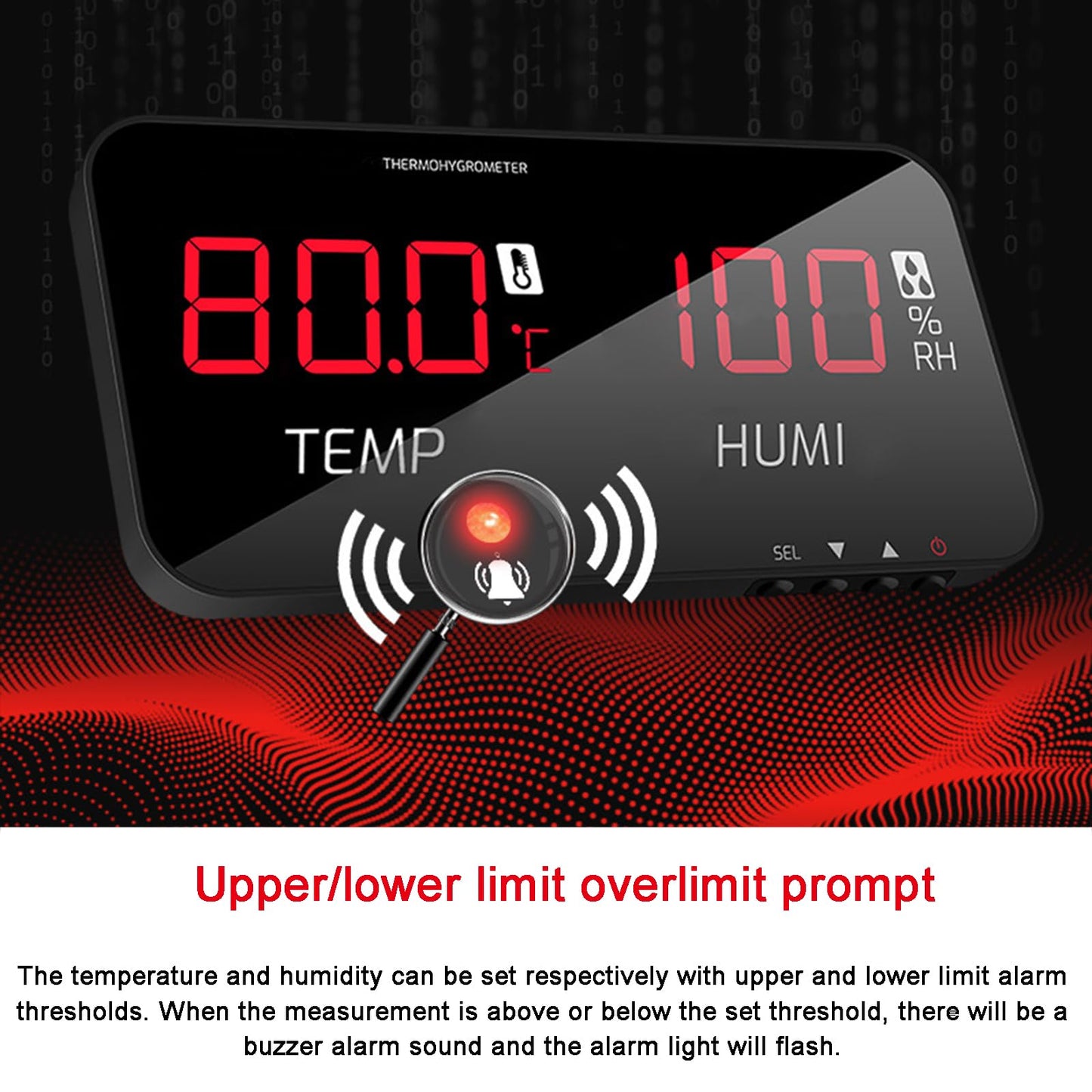 Temperature Humidity Meter, Wall-Mounted LCD Digital Thermometer with 5m Sensor & Alarm, Indoor/Industrial/Agricultural Use, Range -20 to 80℃