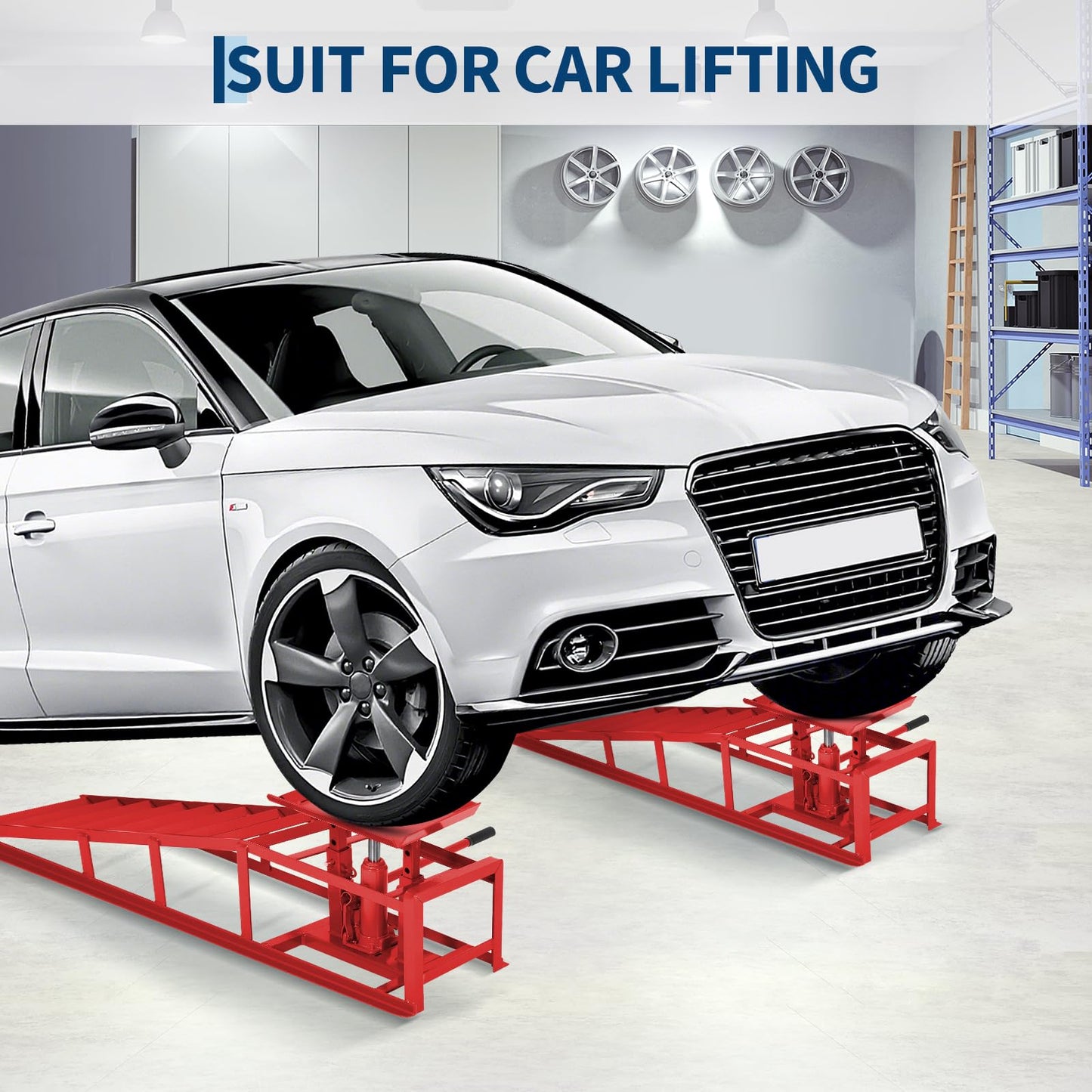 2 Pack Hydraulic Car Ramps for Oil Changes, 5 Ton/11000 LB Heavy Duty Car Lift Ramp, Adjustable Lift Height 9.4" to 13.34", Low Profile Design, for Home and Garage Auto Repair