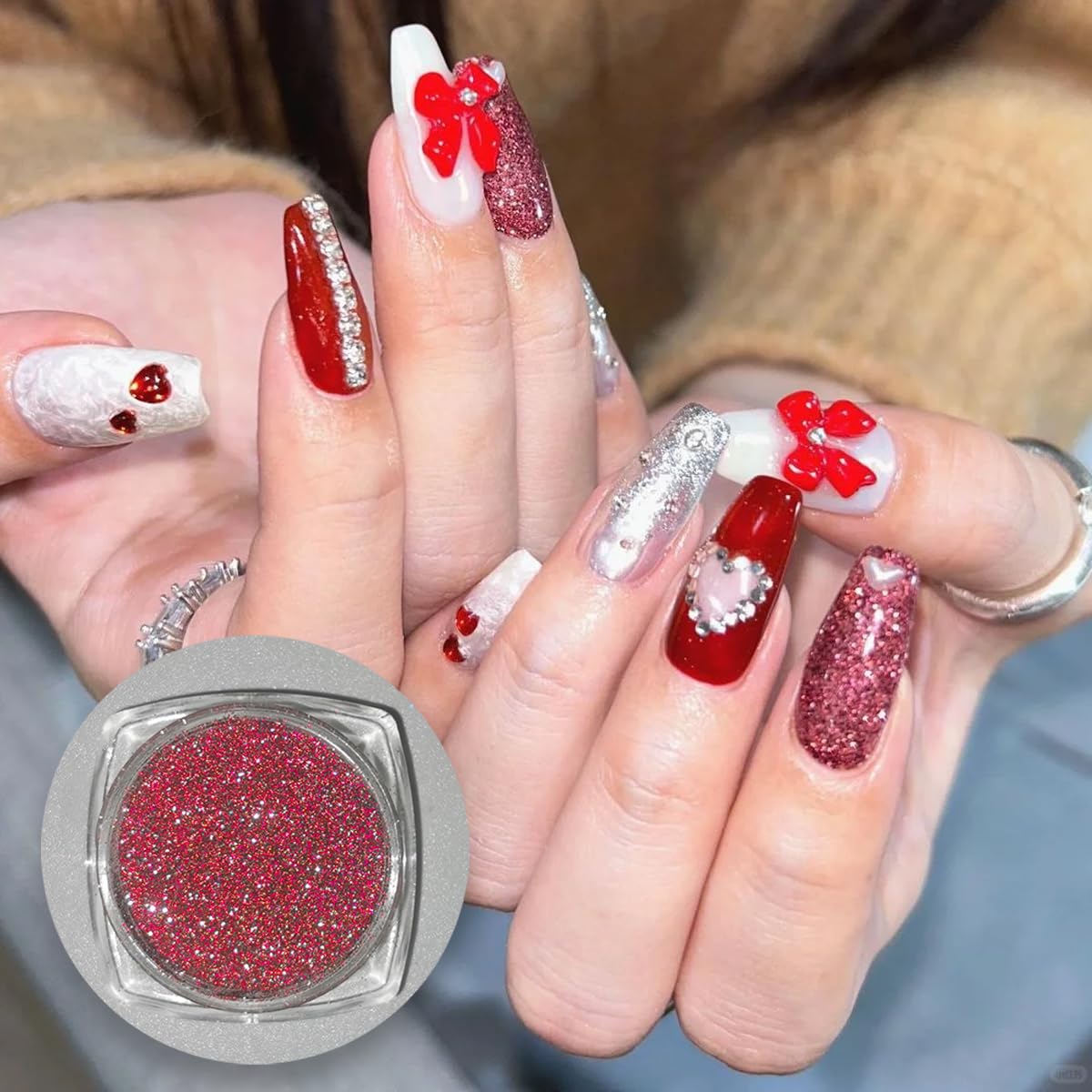 FSpronail Reflective Glitter Powder Set, 6 Colors Sparkle Diamond Glitter Dust Pink Blue Red Sugar Dip Powder Shimmer Loose Glitters Nails Pigment Kit Nail Art Design Manicure Decoration Salon Supplie