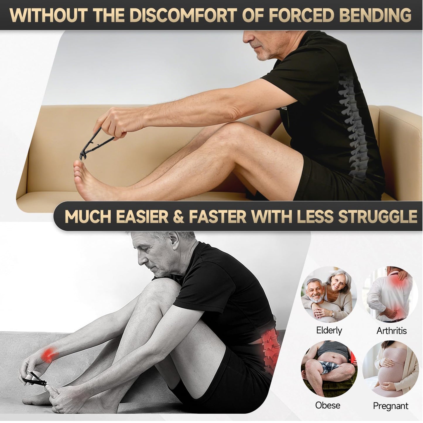 Toe Nail Clippers for Thick Nails for Seniors, Angled Head Slanted Side Cut Toenail Clippers Set for Men with Wide Jaw Opening and Catcher, Heavy Duty Fingernail Clipper Mothers Day Gifts for Mom Dad