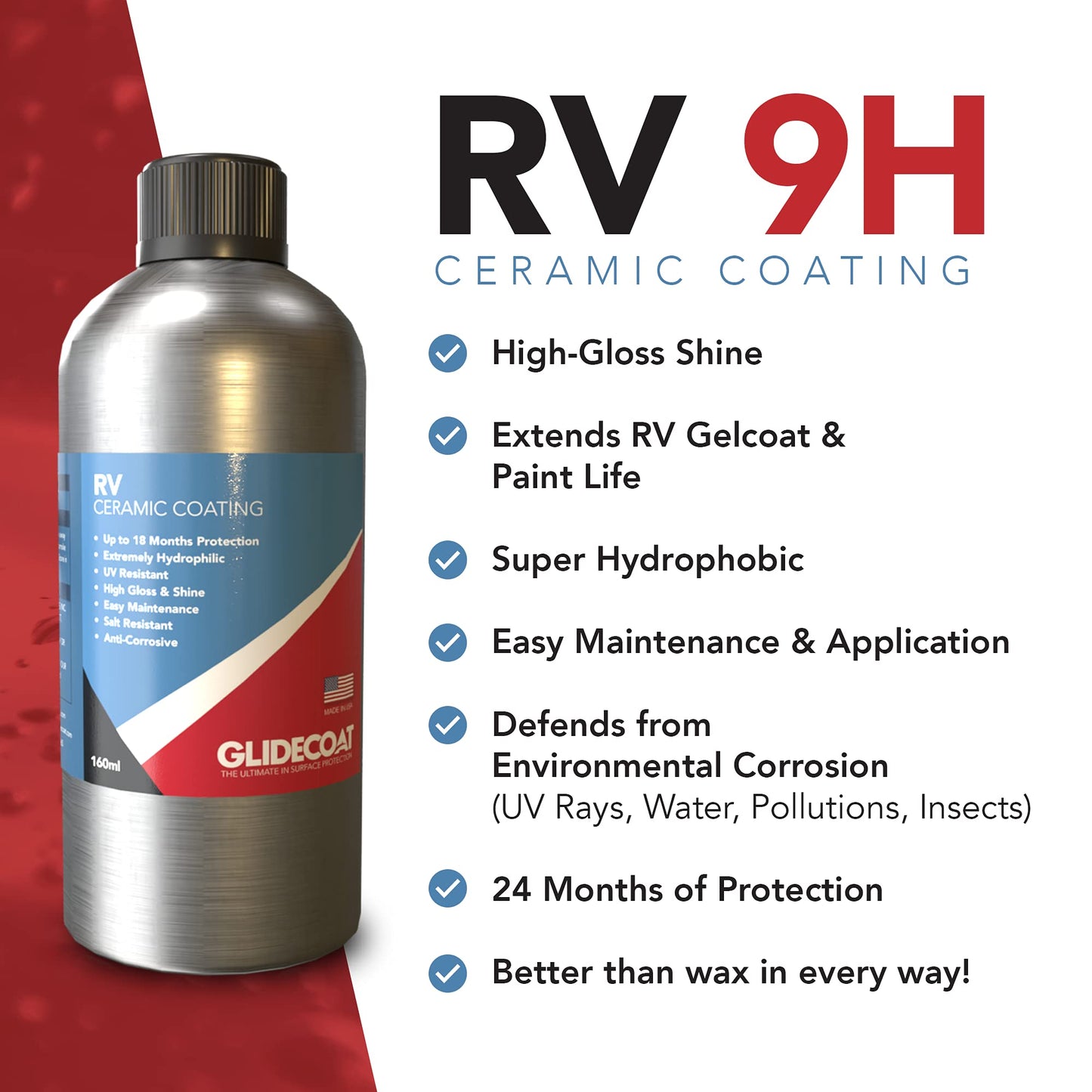 Glidecoat RV Ceramic Coating - 160ml - Wax Alternative for Campers, Travel Trailers & 5th Wheels - Up to 2 Years UV Protection, Super Hydrophobic Surface Repels Contaminants, Better-than-new Shine