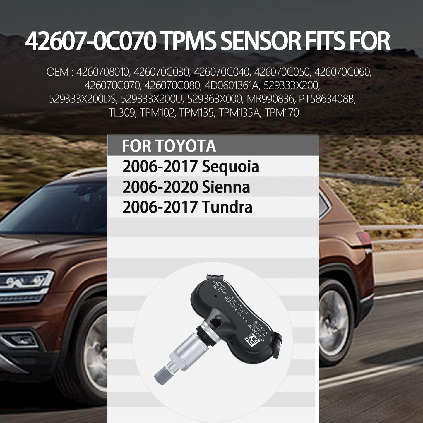 GEARMEISTER TPMS Sensor for Toyota Sequoia 2008-2017|Sienna 2007-2020|Tundra 2007-2017, Pre-Programmed Tire Pressure Sensors, 315MHz TPS Sensor Replace 426070C070 529333X200 4PCS