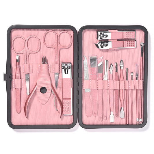 Rolabling 18pcs Manicure Set Professional Nail Clippers Kit Pedicure Care Tools Facial Care Set Stainless Steel Women Grooming Kit for Travel or Home