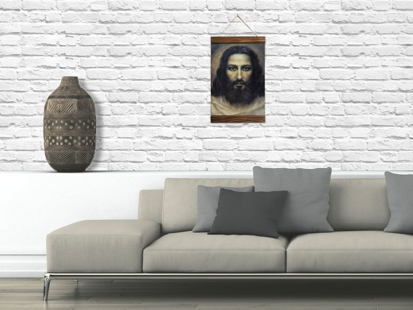 Jesus Christ Face Based on Painting by Ariel (Haroutin) Agemian Wood Framed Canvas Print 11.8 x 15.7 Inches