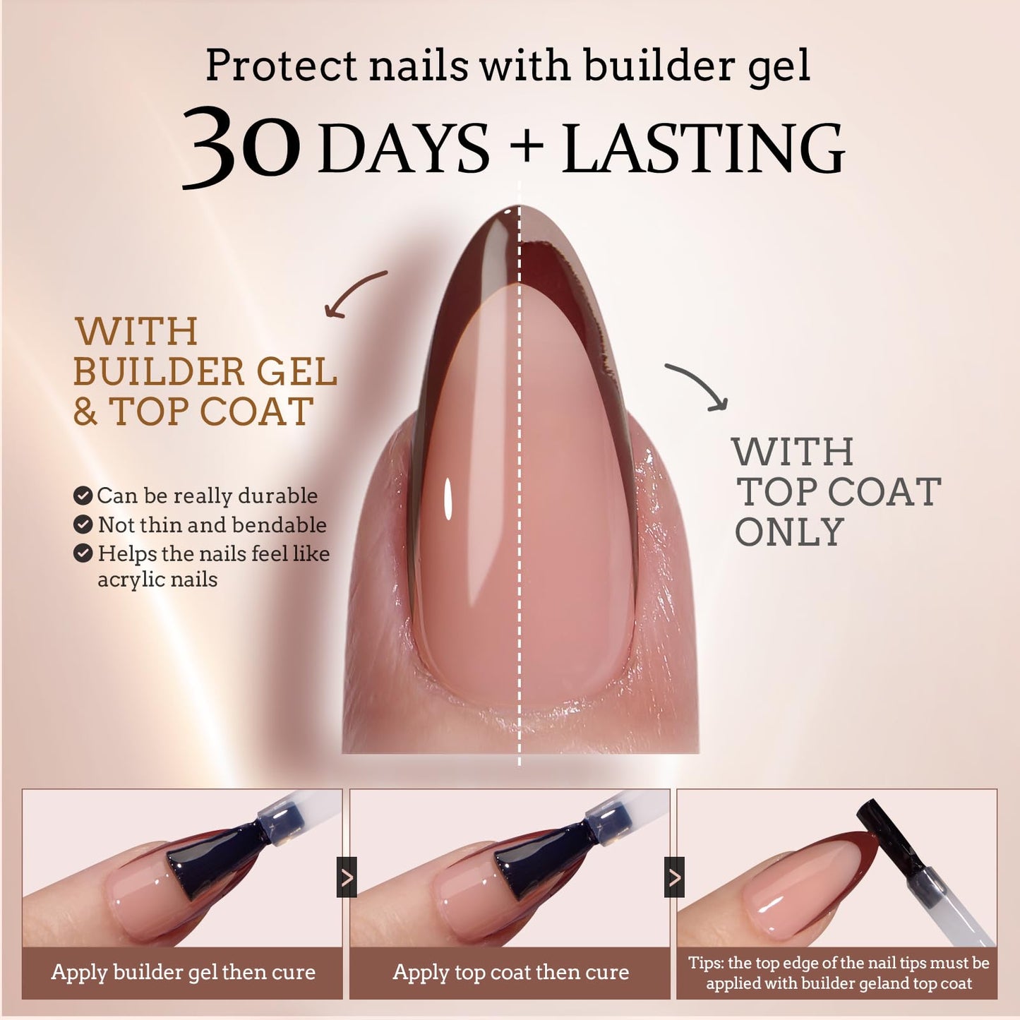 BTArtboxnails XCOATTIPS Press on Nails - French Tip Press on Nails Short Almond, Skin Tones Soft Gel Nails False Nail Tips, Soak Off Acrylic Nails Extensions