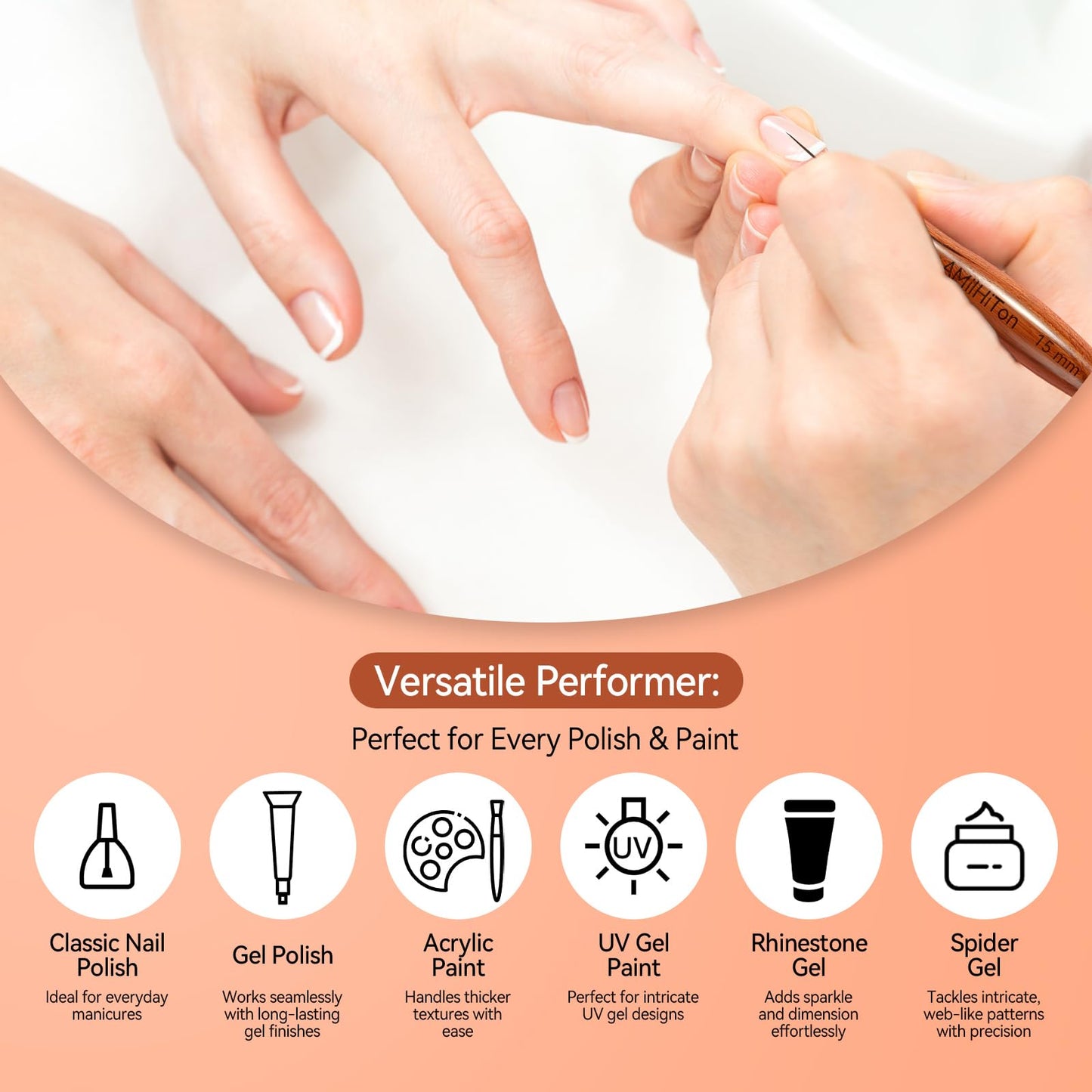 AMilHiTon 5PCS Nail Art Liner Brushes for Fine Drawing & Detailed Nail Art, 3PCS Nail Polish Remover Brush for Tidying Up Polish Mishaps on Cuticles(Green)