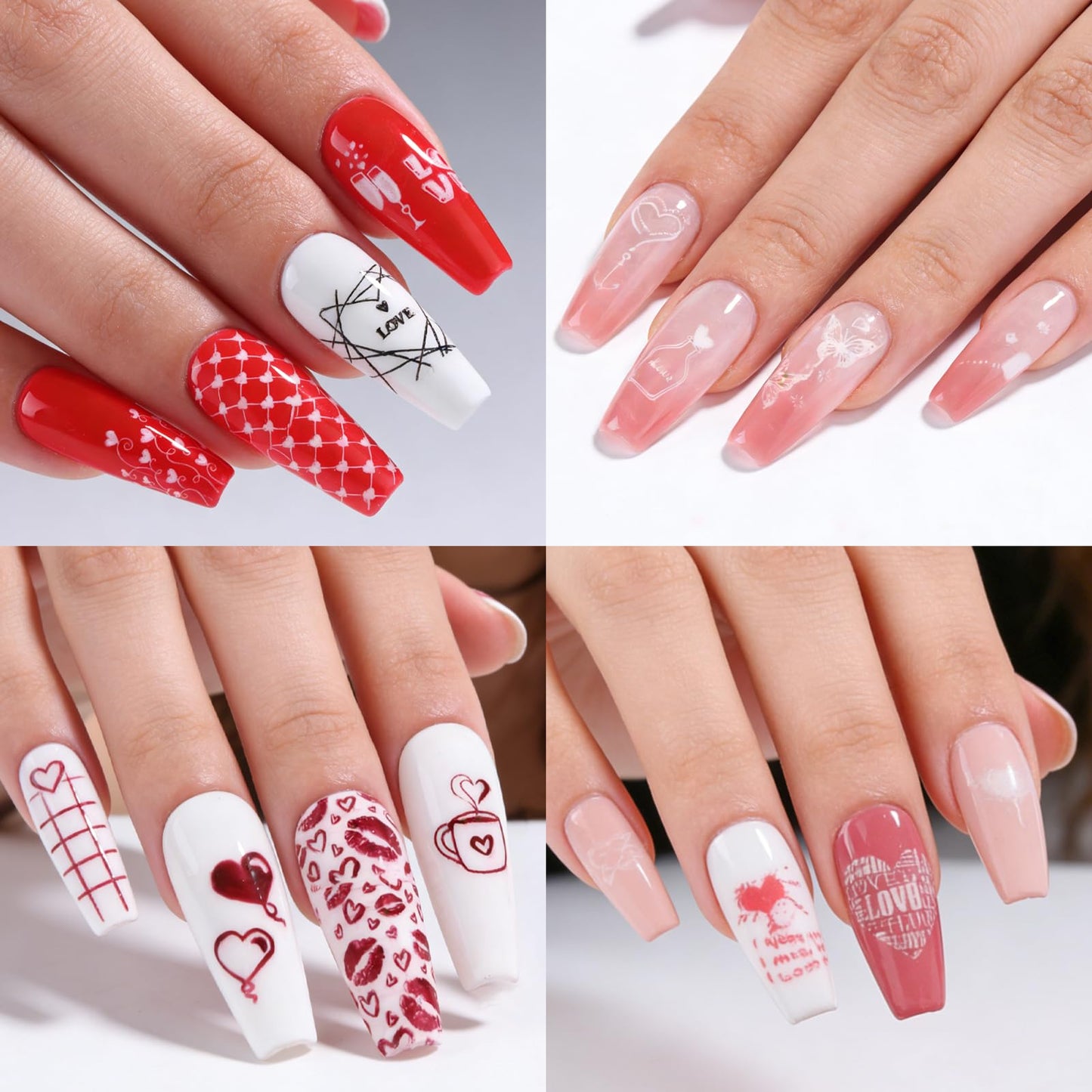 8pcs Heart Lip Valentine's Day Nail Stamping Plate Heart Print Holiday Nail Stencil Art Template with Nail Stamp Scrape Romantic Manicure Salon Supplies for DIY Nail Art