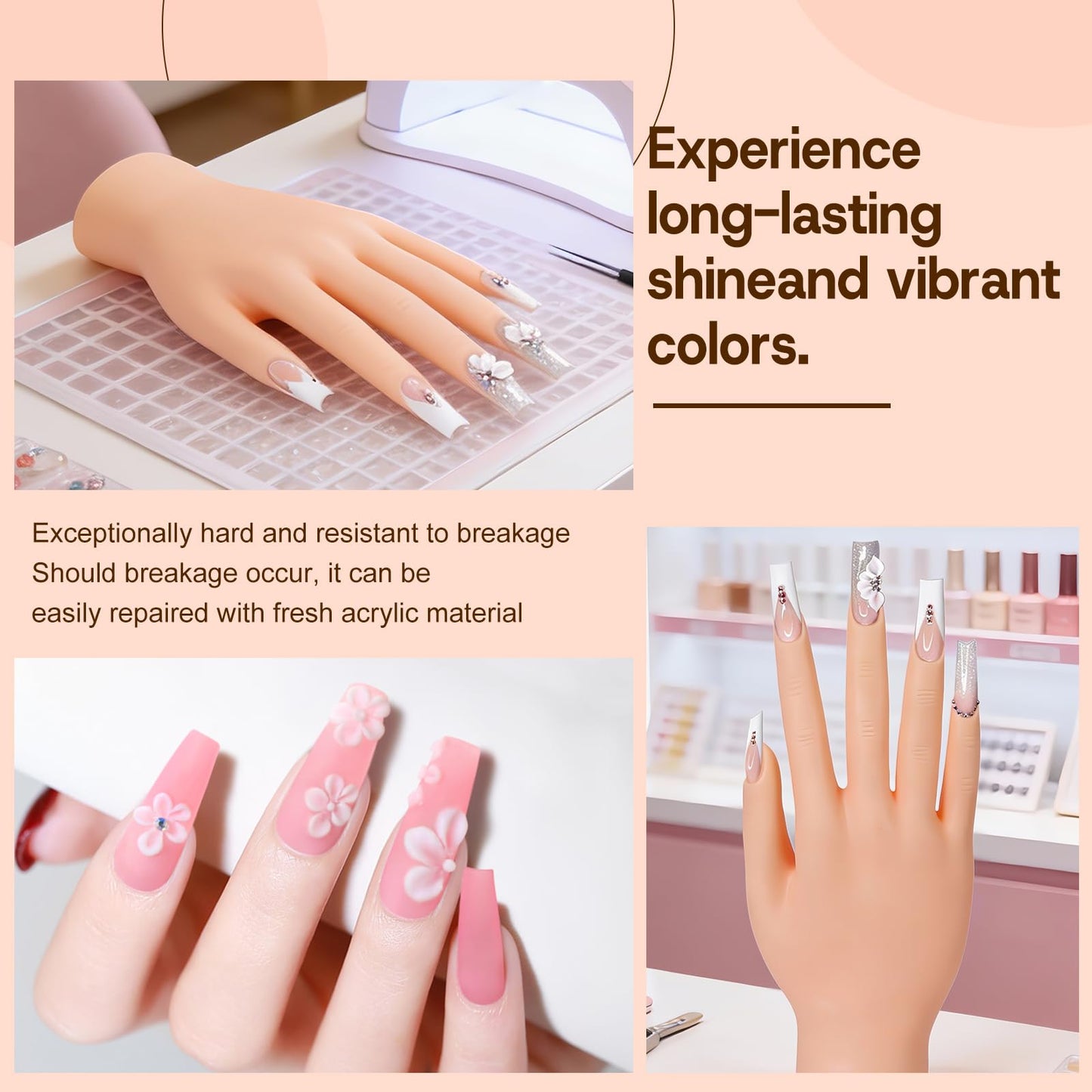 Acrylic Nail Kit for Beginners with Everything include Practice Hand Set with Powder,Drill U V Light in Silver Cosmetic Bag for Women Home Salon