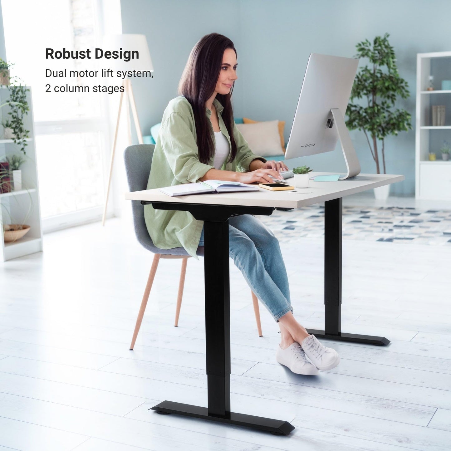 Progressive Desk Stand Up Electric Standing Desk, Compact Home Office Table, White Frame and Dark Cherry MDF Tabletop Prime Ryzer 42" x 24"