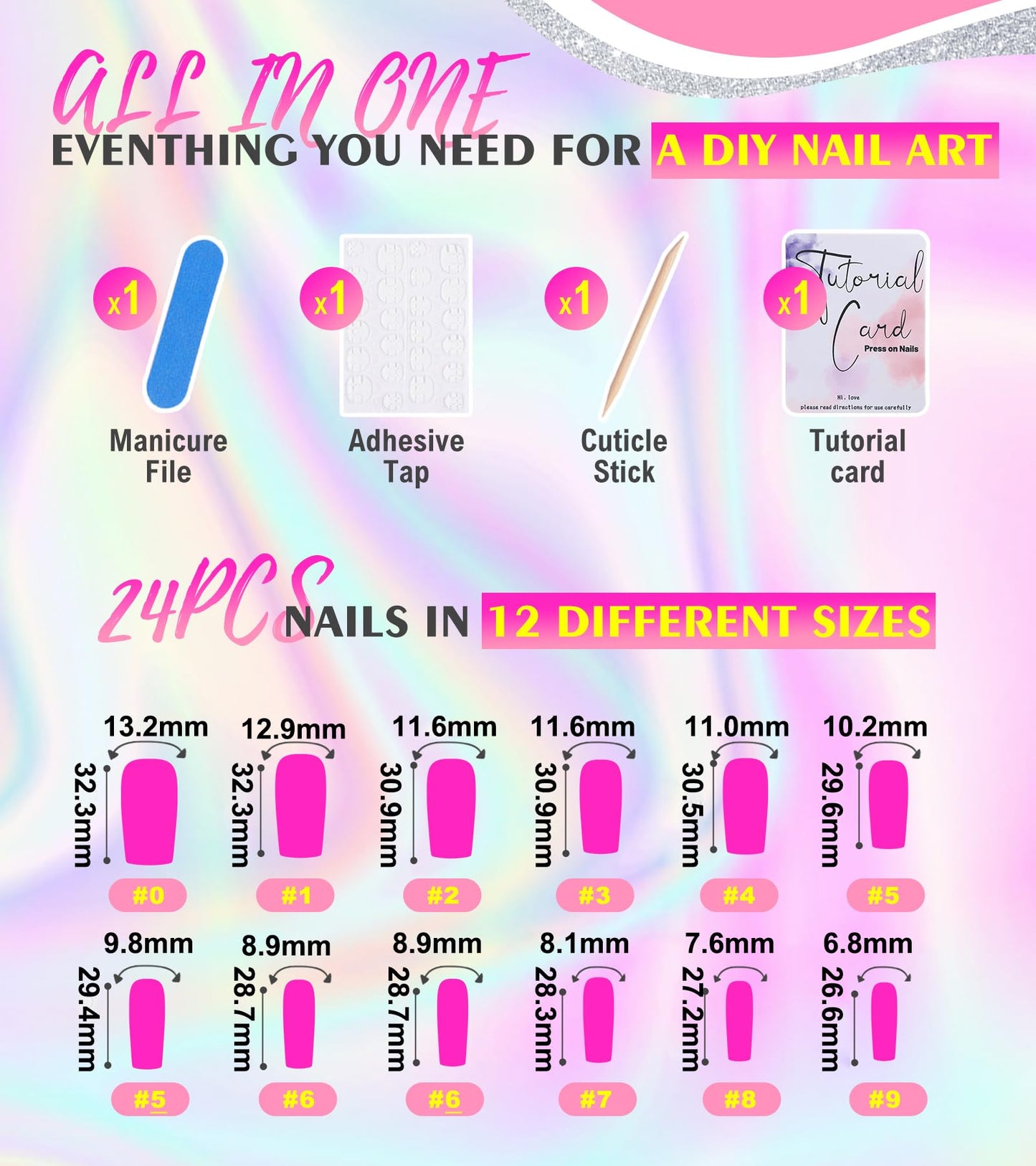 Press on Nails Extra Long - Aegenacess Square Press On Nails with 3D Bow and Rhinestones, Nude White Fake Nails with Glue Sticker, Handmade 24 pcs Stick On Nails False Nail in 12 Sizes