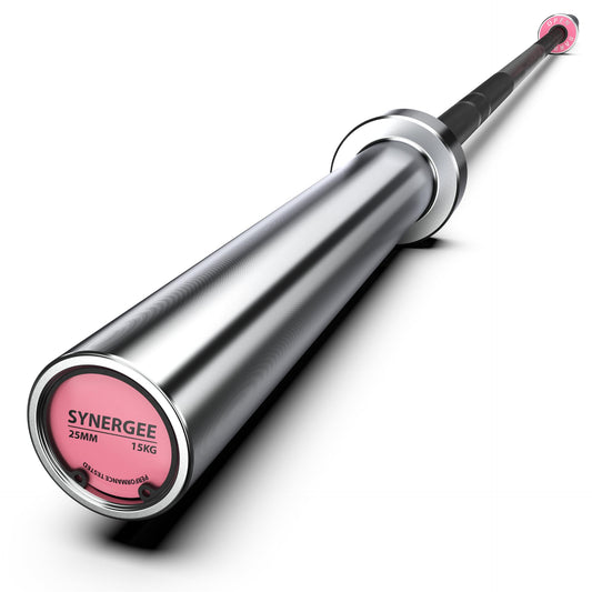Synergee Open 15kg Women’s Black Phosphate Shaft and Chrome Sleeve Olympic Barbell. Rated 1000lbs for Weightlifting and Powerlifting.