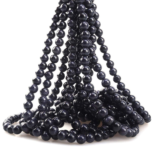 ICAI Beads 10mm Natural Blue Sand Goldstone Round Loose Stone Beads for Jewelry Making DIY Crafts Design 1 Strand 15" APPR.34-36pcs