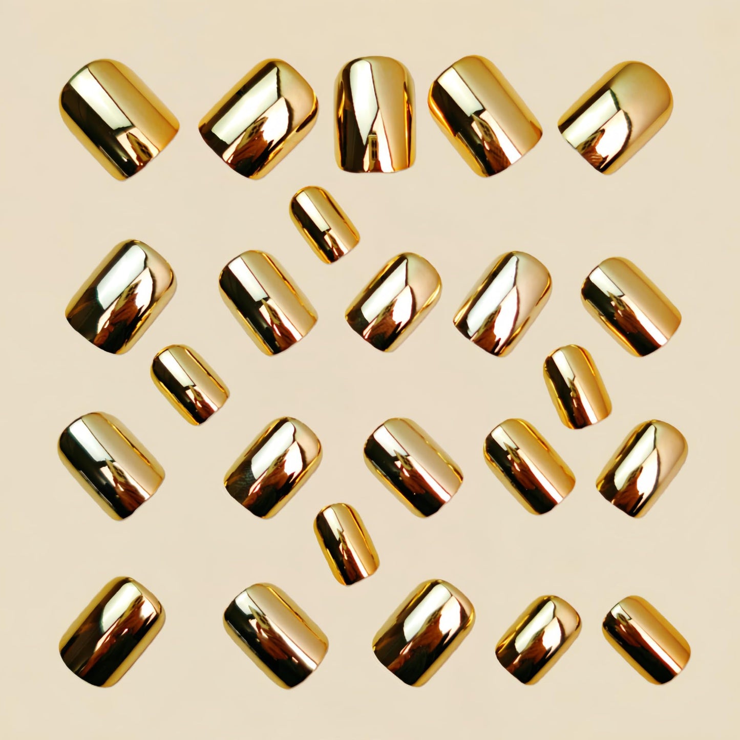 Gold Chrome Press on Nails SHIQIXIANNV Short Square Fake Nails Metallic Mirror False Nail Design Electroplated Gold Glossy Acrylic Nails for Women Girl DIY Manicure Decoration 24Pcs