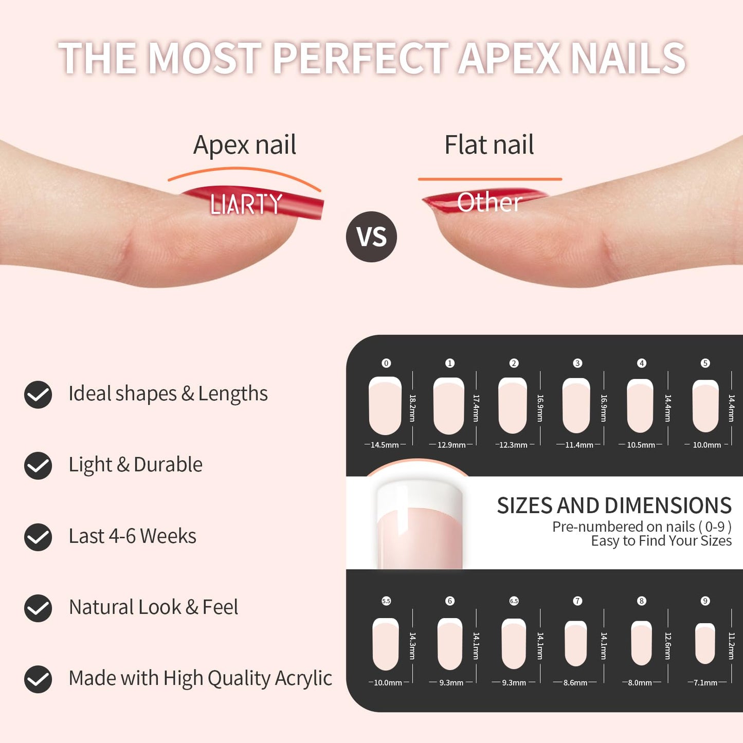 LIARTY 240 Pcs Natural French Short False Nails 12 Size Acrylic Full Cover Nails with Simple Case Press on(240Pcs)
