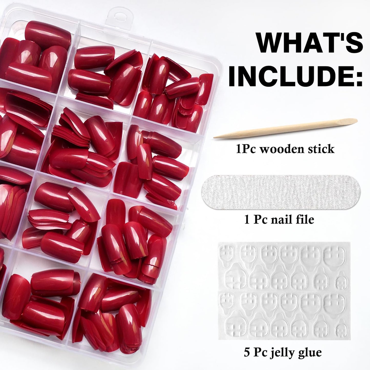 LoveOurHome 240pc Red Press on Nails Medium Square Fake Nails, Red Glue on Nail Press ons Square Nail Tips Medium False Nails Presson Artificial Fingernails with Tabs for Women Girls