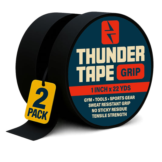 Thunder Tape 2 Pk Grip Tape - Cloth Grip Tape for Pull Up Bars, Sports, Tools, Handles, Bats, Rackets, Gym Equipment, Wire Wrap - No Residue, Sweat Resistant, 1 Inch x 66 Feet Each Roll - Black