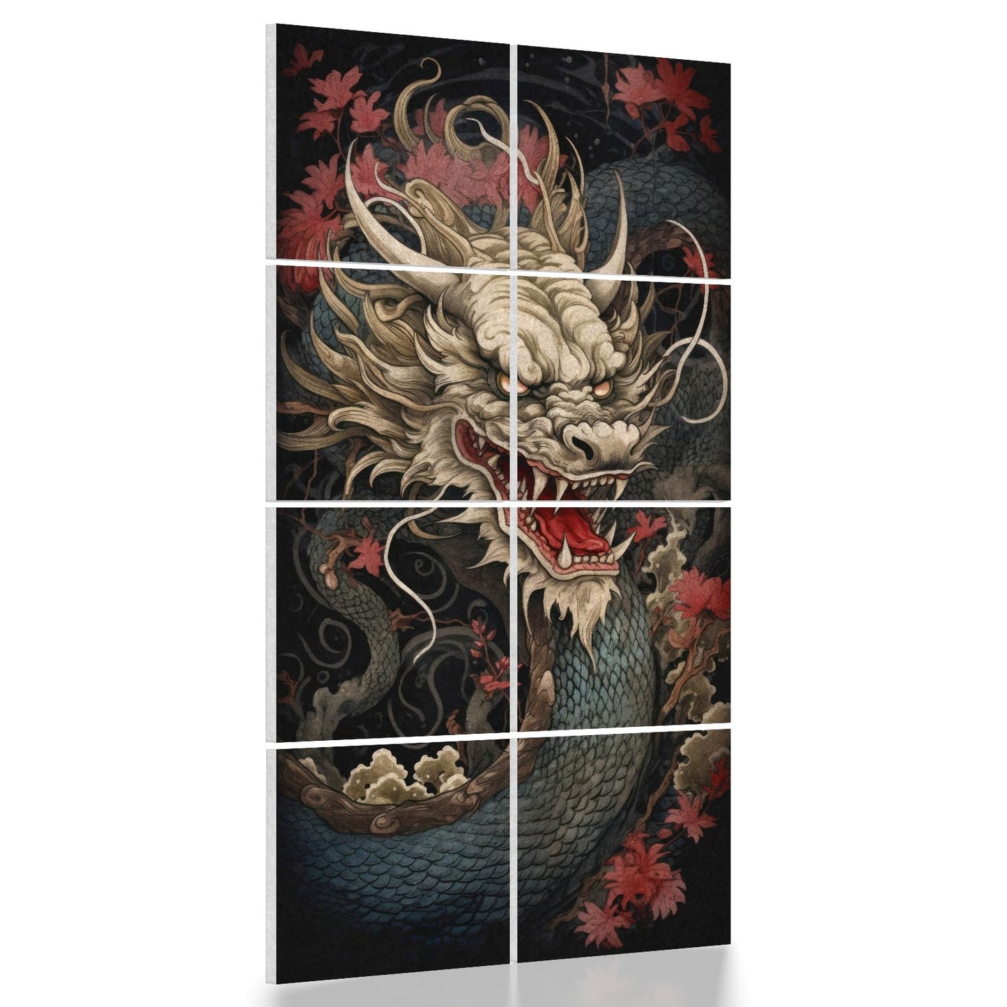 UMIACOUSTICS 8 Pcs 0.7Inch Thick Art Acoustic Panels, Total 47.2” x 23.6” Decorative Sound Absorbing Wall Panels for Home, Office, Hotel, Dragon-pattern-Painting