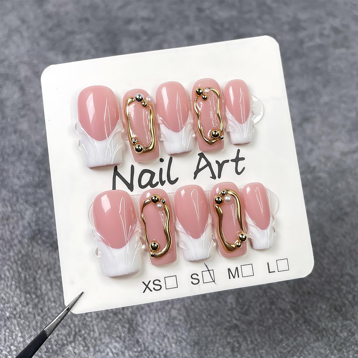Handmade Press On Nails Short Square White Homemade Press On Nails French Tip With 3D Design Fake Nail Art For Women S