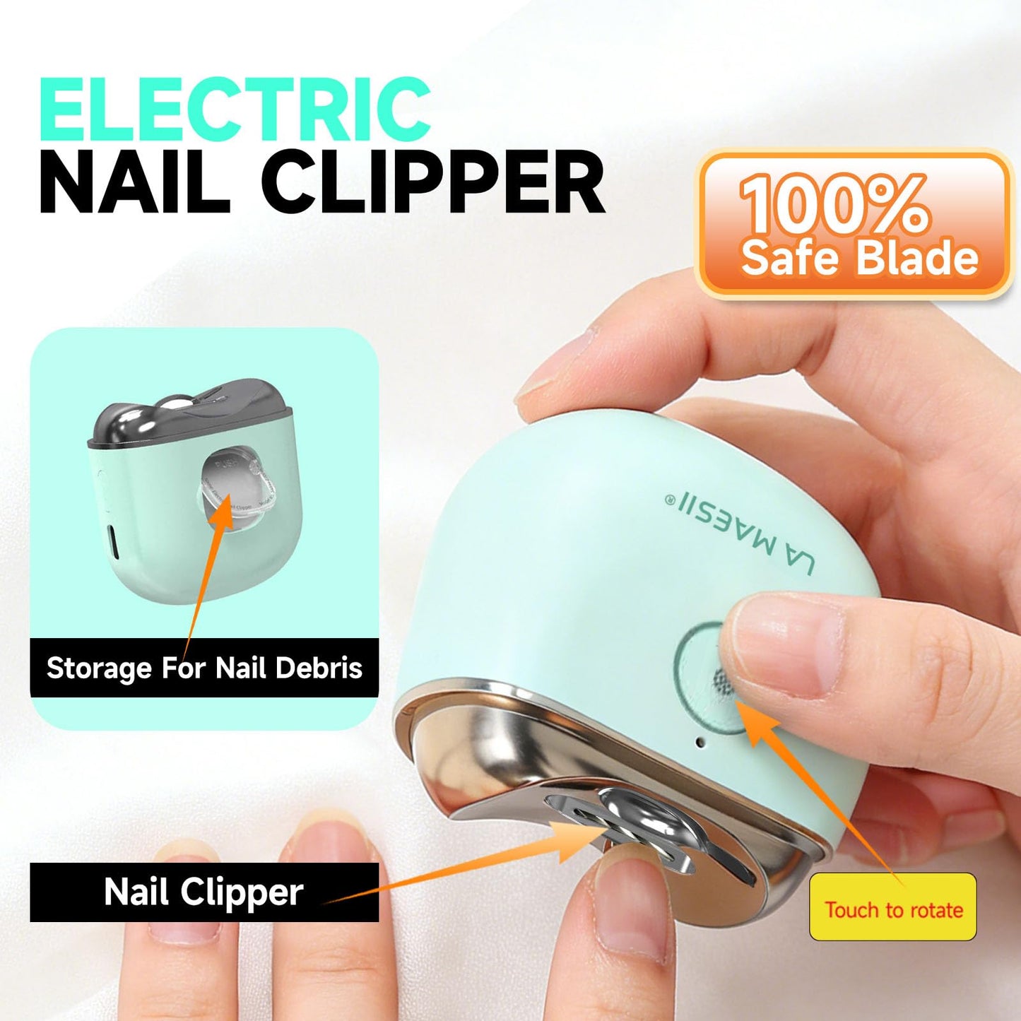 Electric Nail Clipper, 2026 Upgrade 2 In 1 Electric Nail Clippers,Electric Automatic Nail Clipper with LED Light&2 Speed,Nail Scraps Storage,Rechargeable Safety Electric Nail Trimmer for All Age Group
