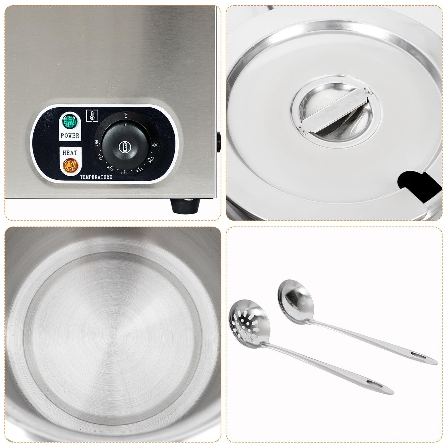 CTJ Electric Soup Warmer Two 7.4QT Commercial Food Warmer 304 Stainless Steel Bain Marie 86°F~185°F Adjustable, with Drain Faucet, Buffet Warmer Steam Table for Catering Restaurant Buffet