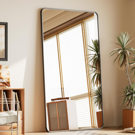 BEAUTYPEAK Black Full Length Mirror, 71"x32" Rounded Corner Floor Mirror Standing Hanging or Leaning Against Wall, Suitable for Bedroom or Dressing Room