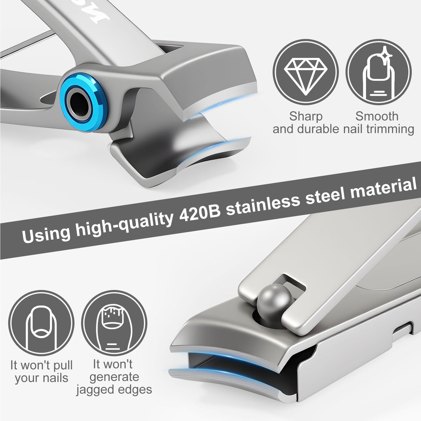 NORCHAN 3-Piece Nail Clipper Set, Stainless Steel Fingernail & Toenail Clippers with Nail File, Compact Travel Case, Portable Grooming Kit for Toiletry Bag, Home Use, Men & Women