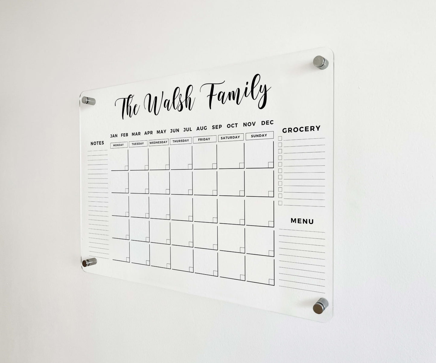 Black Acrylic Custom Weekly Personalized Calendar 2026 - Dry Erase Board, Dry Erase Calendar, Monthly and Weekly Transparent Planner