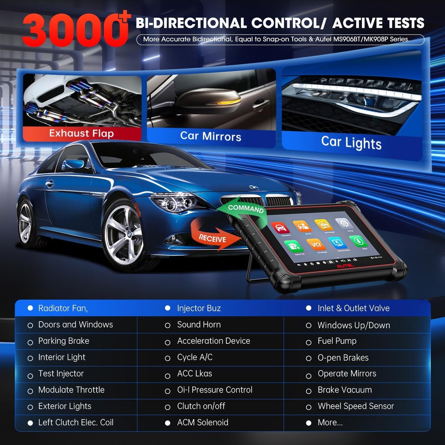 Autel Scanner MaxiCOM MK900BT, 2026 MK900-BT Bidirectional Diagnostic Scan Tool, 2.0 BT Ver. of MK900 MX900, 8in Up of MK808S MK808BT PRO MX808S MK808Z, 40+ Reset, 3K+ Active Tests, CAN FD & DoIP, FCA