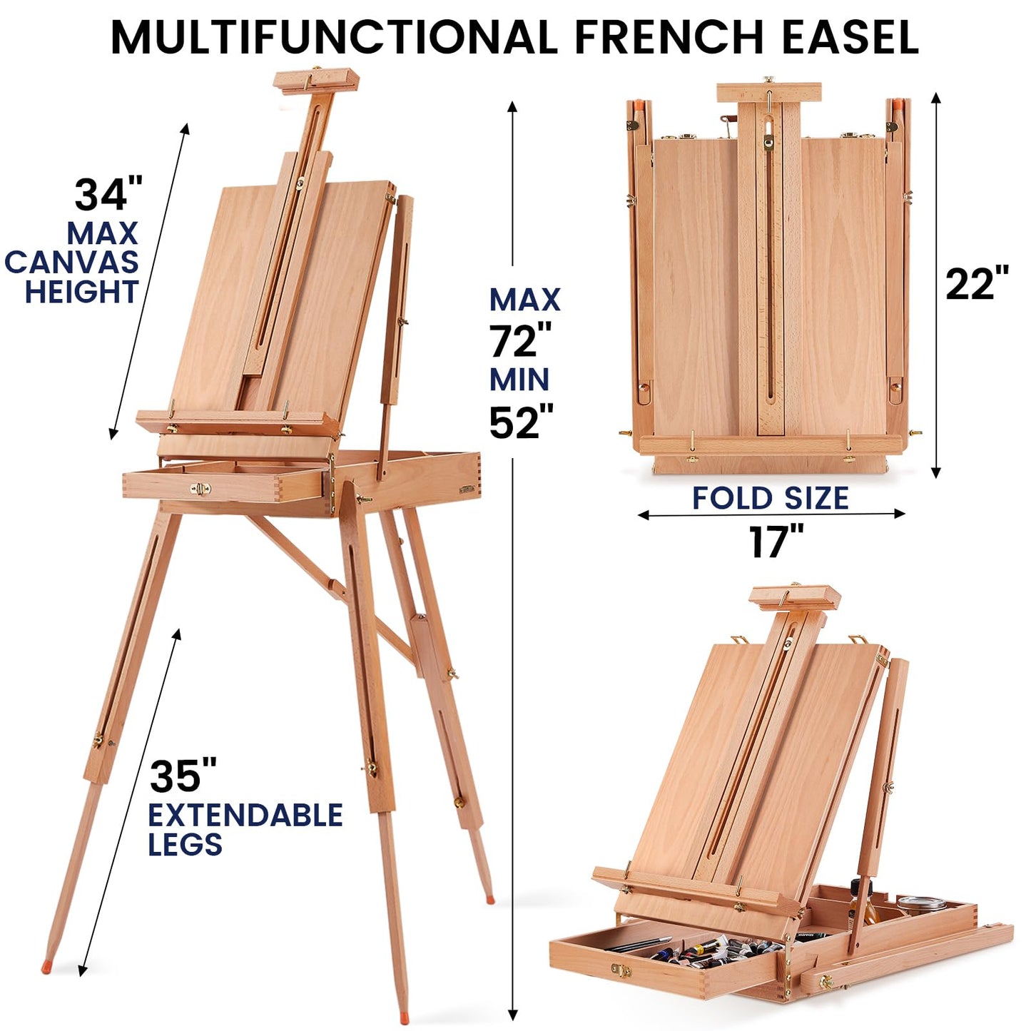 196Pcs Deluxe Artist Painting Set with French Easel, 48 Colors Acrylic & Oil Paints, 24 Colors Watercolor Paints, Art Paint Supplies for Artists, Beginner & Adults