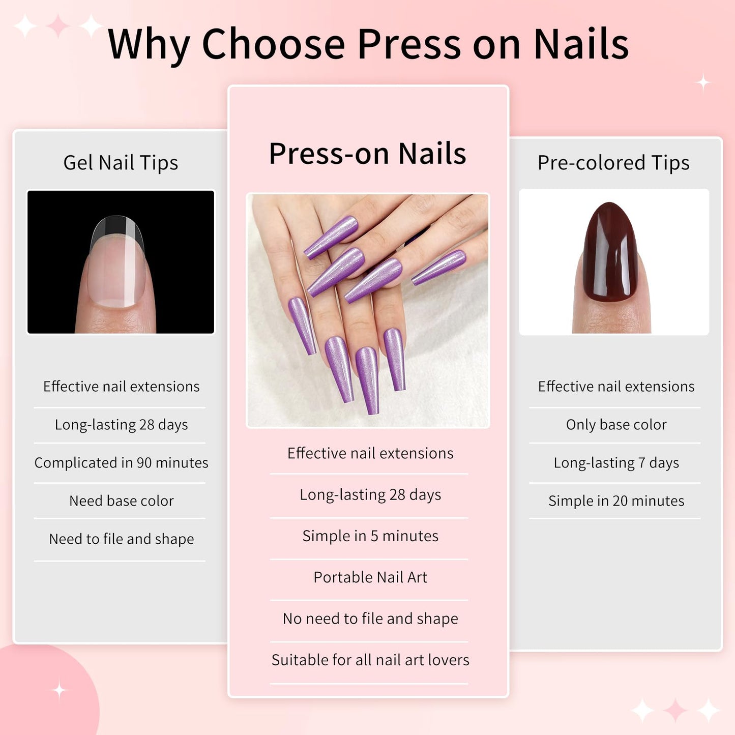 Purple Cat Eyes Press On Nails,12 Sizes - 24 Pcs Soft Gel Purple Long Coffin Fake Nails Kit with Nail Glue, Natural Reusable Stick On False Nails for Women and Girls SK1051