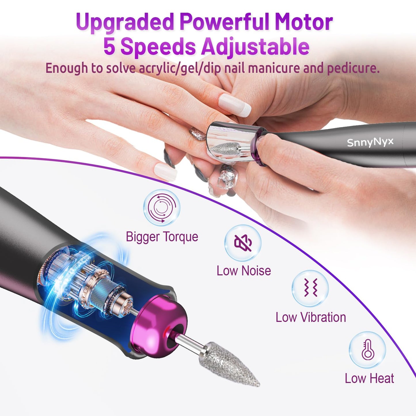 SnnyNyx Electric Nail Drill Professional, 35000RPM Cordless Acrylic Nail Kit for Nail Polish Remover, Electric Nail File Buffer Grinder, Nail Filer Electric Manicure and Pedicure kit (Matte Gray)
