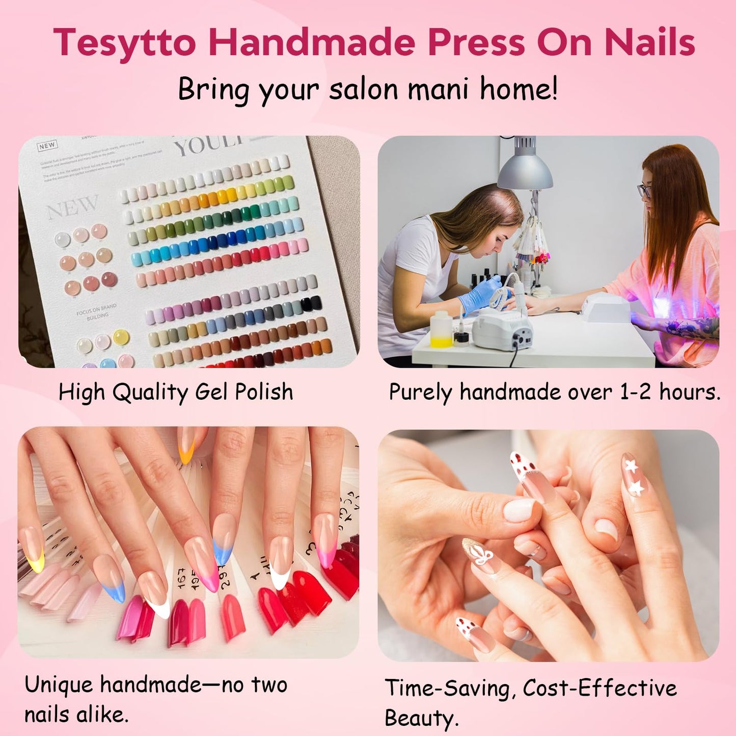 Tesytto Handmade Press On Nails Pink Blue French Tip Short with Crystal Rhinestone and 3D White Flower, Stick On Fake Nails for Women Girls, Reusable Cute Daily False Nails,10 Pcs(Azure Cloud Bloom,S)