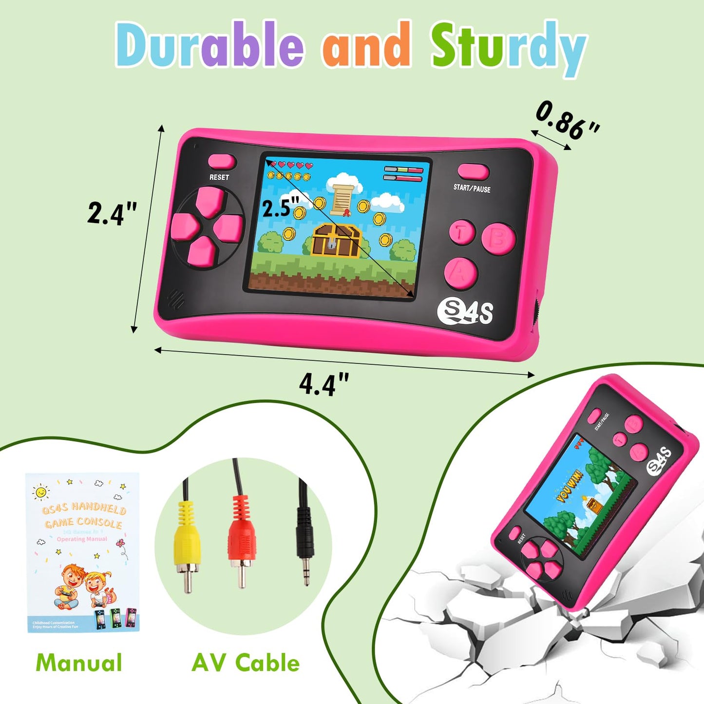 Handheld Game for Kids Ages 4-10, 2025 Upgraded, 142 Classic Mini Games, TV Output, 2.5" LCD Screen, Portable Arcade System, Birthday for Children-Rose
