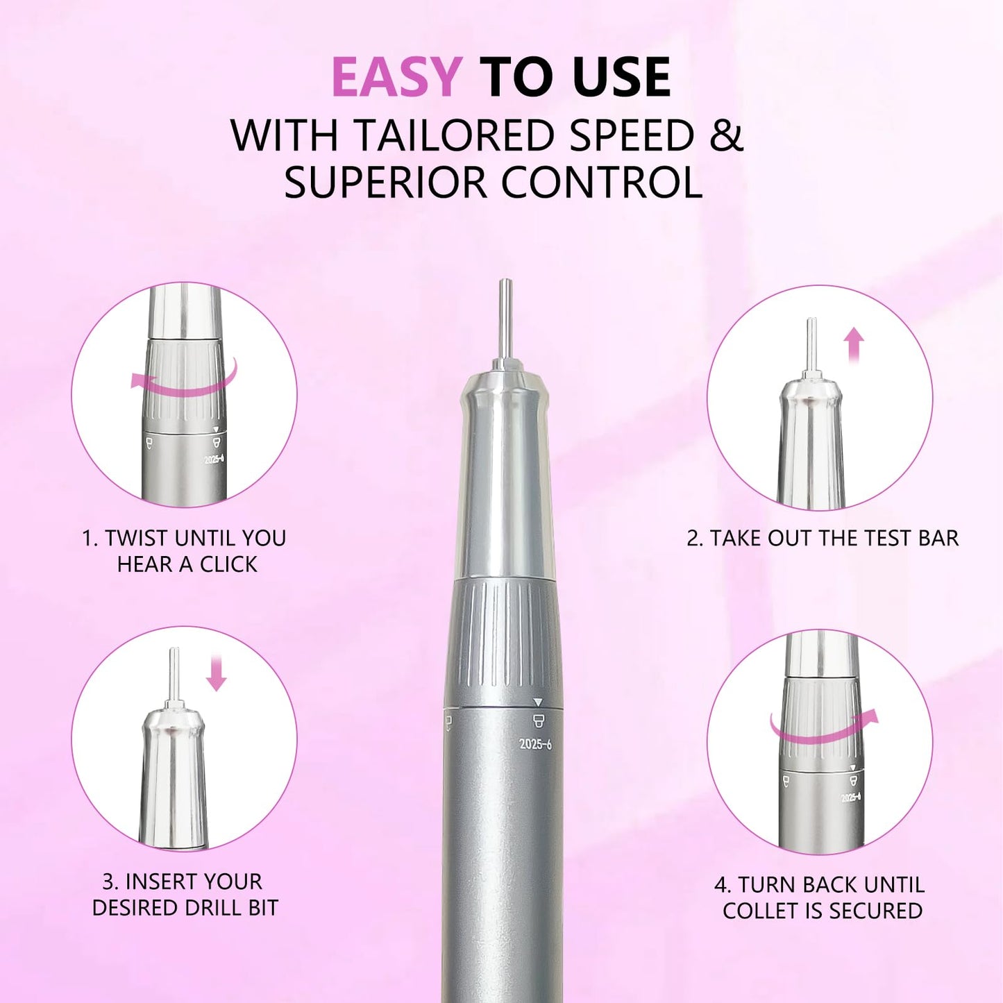 BETE Professional Nail Drill, 40000 RPM Cordless Electric Nail File Kit with 6 Bits, Rechargeable Efile for Acrylic Gel Nails Polishing, Manicure Tools for Salon Home Use, Rose Red