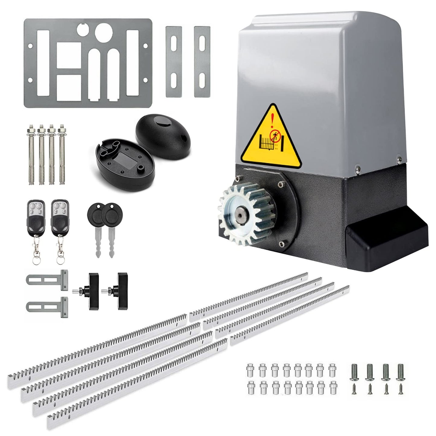 Blütezeit 1800lb Automatic Sliding Gate Opener Rack Drive Operator for Heavy Driveway Slide Gates Up to 40 Feet, Rolling Gate Motor with 2 Remote Controls, Infrared Sensor & Complete Hardware Kit