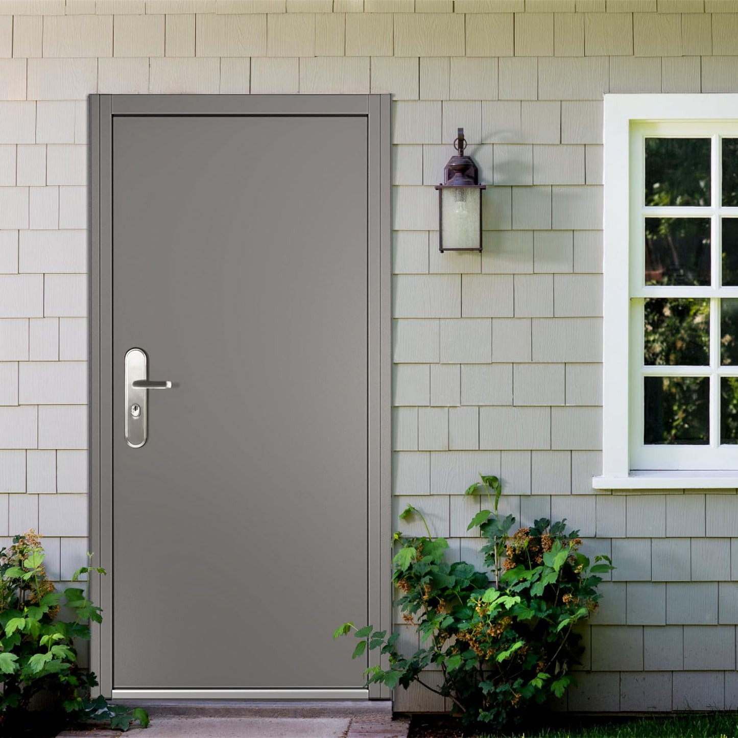 VIZ-PRO Quick Mount Steel Security Door with Frame and Hardware, Gray Right Side-Hinged Inward, 39 9/16" - 41 7/8" Width Adjustable, 83 1/2" Height