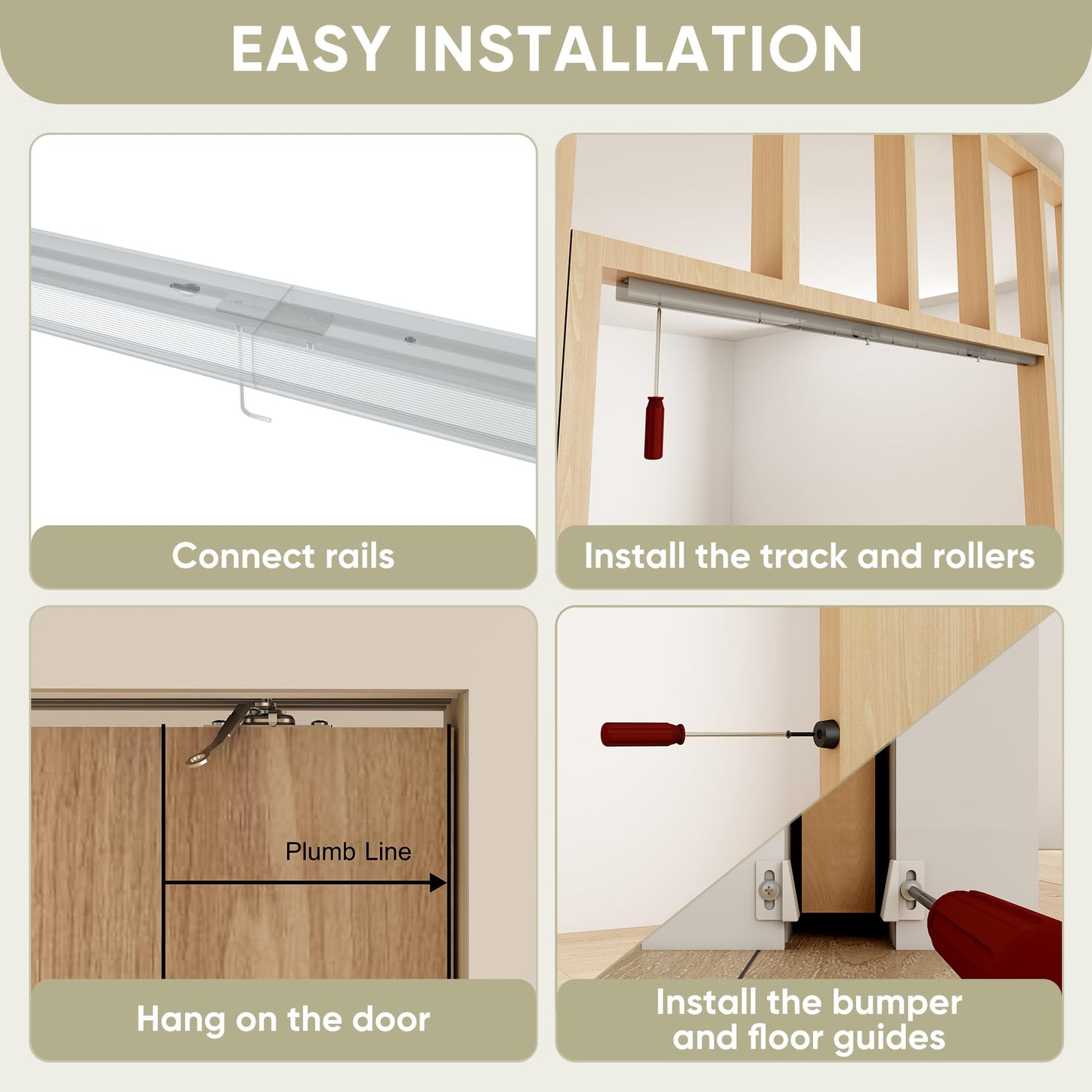BarnBase 5FT Pocket Door Track Kit, Spliced Aluminum Pocket Door Hardware 56.7", Suitable for Door Width 24"-30", Slide Quietly and Smoothly, Easy to Install