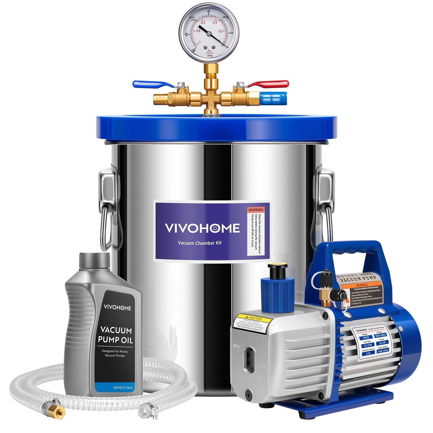 VIVOHOME 5 Gallon Vacuum Chamber with 3.5 CFM 1 Stage Vacuum Pump, 304 Stainless Steel Degassing Chamber Kit for Resin Casting Epoxy