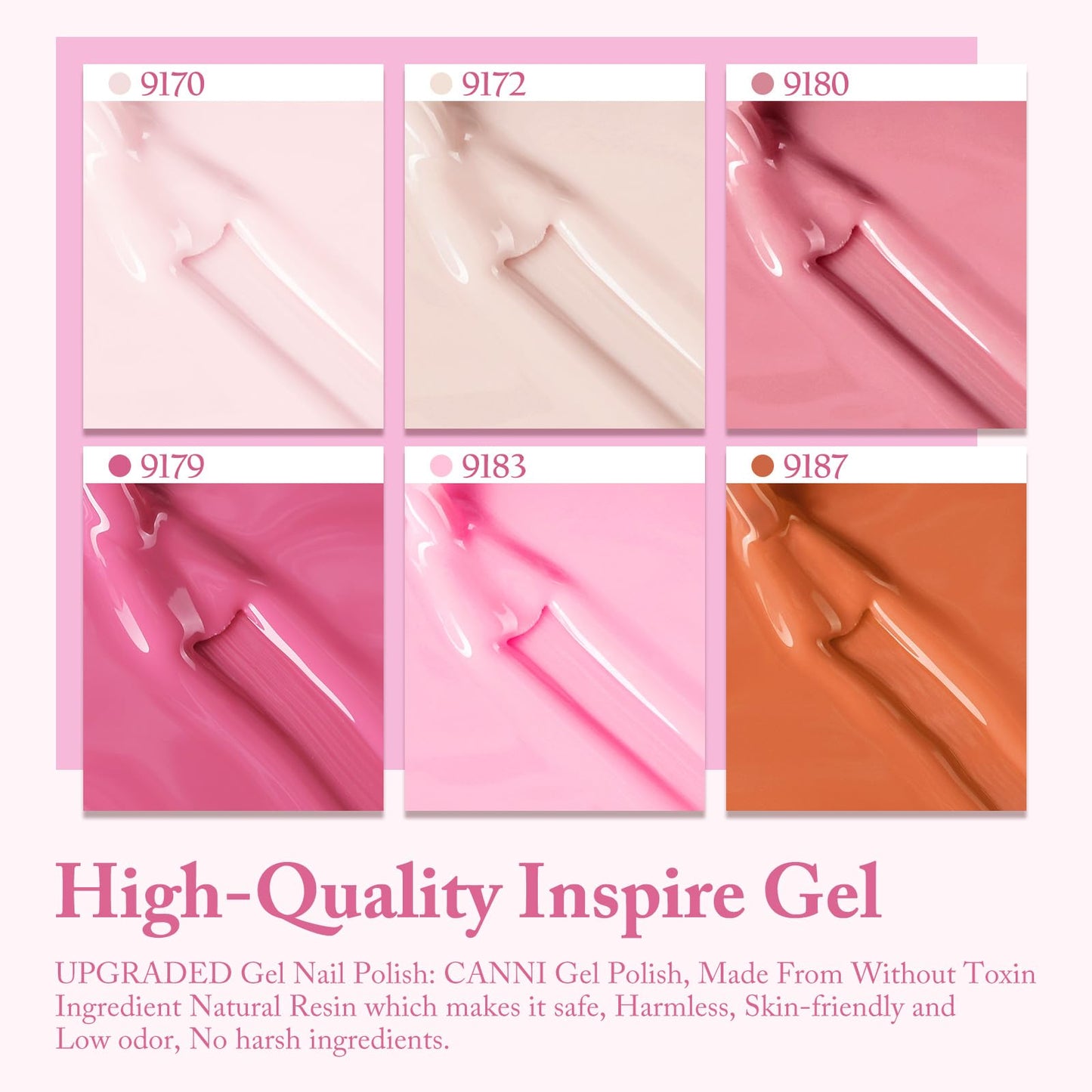 CANNI 9ml Gel Nail Polish Set, 6 Elegant Shades HEMA-Free Pink Nude Coral Rose, Long-Lasting Manicure Kit for Salon & DIY Use