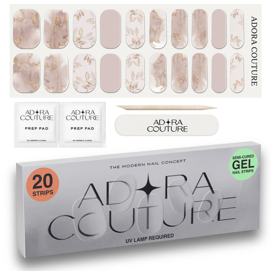 Semi Cured Gel Nail Strips with 30 Pieces – UV Gel Nail Stickers & Nail Wraps, Complete Manicure Kit Includes Prep Pads, Nail File and Wooden Stick, Easy Application, UV Light Required - Mocha Meadow