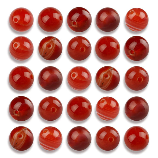NITOPUPU 100Pcs 8mm Natural Smooth Red Carnelian Striped Agate Beads Round Loose Gemstone Stone Beads for Jewerly Making with Crystal Stretch Cord