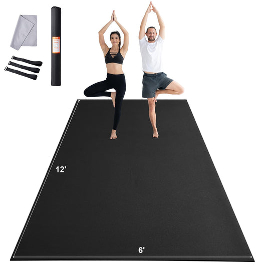 VEVOR Large Exercise Mat, 12'x6'/10'x6'/9'x6'/8'x6'/8'x5'/7'x5'/6'x4' (7mm) Extra Thick, Non Slip High Density Premium Workout Mat, Exercise Yoga Mat for Men & Women, Fitness & Exercise Mat with Bag & Carry Strap, for All Types of Home Yoga, Pilate & Floo