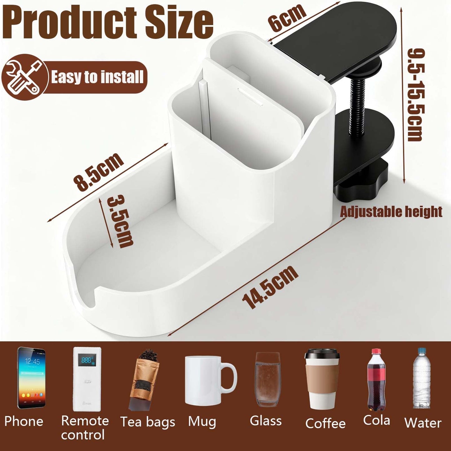 Desk Cup Holder Clamp,Clip on Cup Holders for Desks with Charging Hole and Spill-Proof Cup Design - Desks Side Drinking Cup Holders Clip for Home,Office&Gaming Desk Accessories