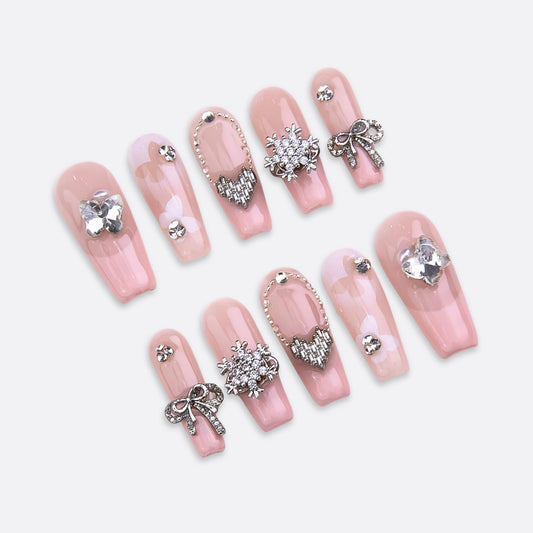 SIYOU Beauty | Fairy Space | Pink Fairy Long Coffin Press On Nails for Women (Medium) - Reusable, Salon-Quality Fake Nails (10pc)